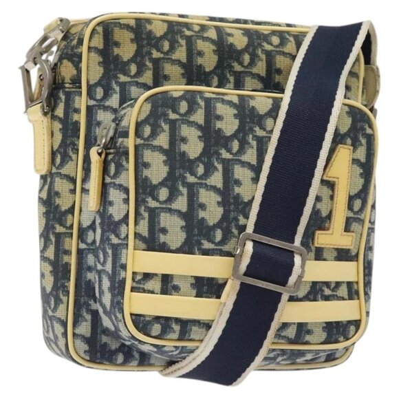 Christian Dior Trotter Canvas Shoulder Bag Navy Gold Auth BD2276 - Picture 1 of 16